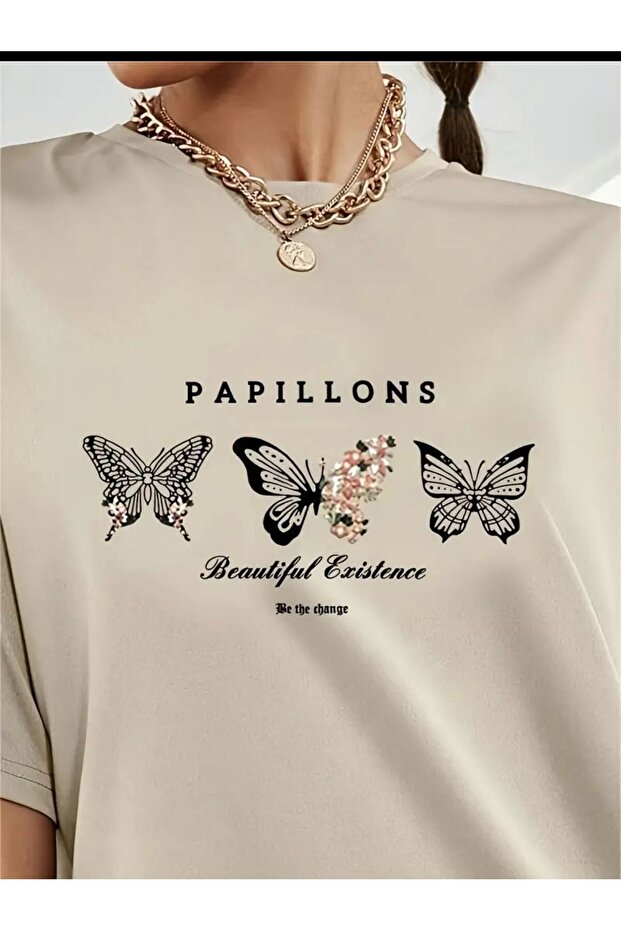 Kelebekler Baskılı Basic T-Shirt - 2