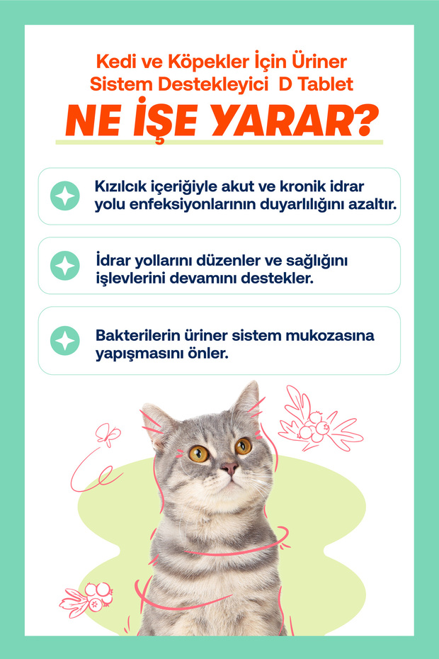 Urinary-D Tablet – Kedi ve Köpek için Üriner Sistem & Böbrek Desteği (75 Tablet) - 4