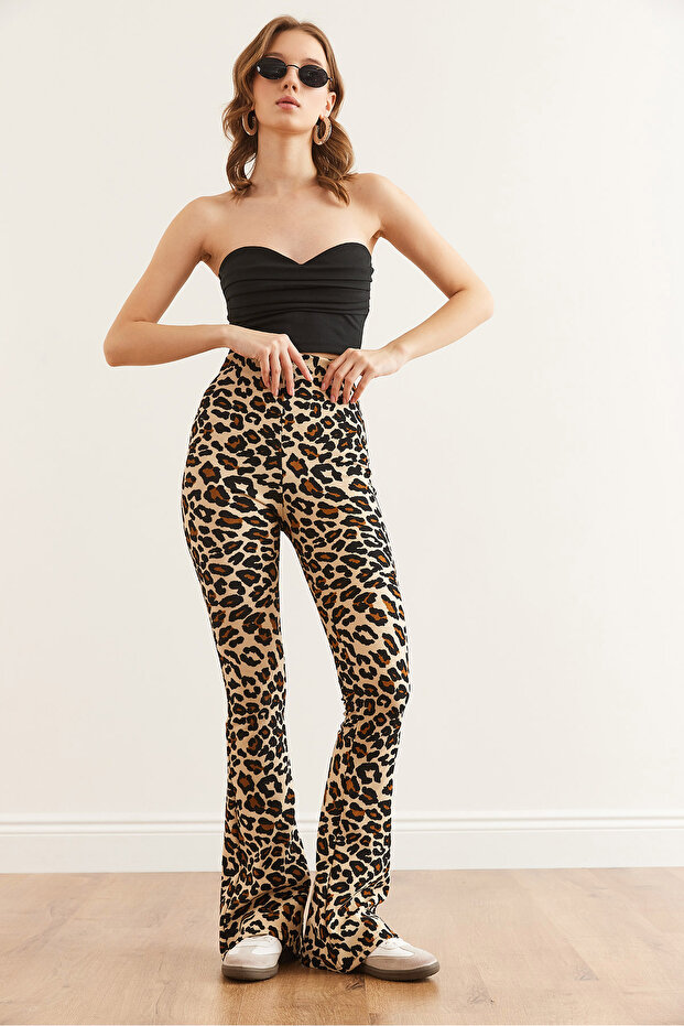 Kadın Leopar Taş İspanyol Paça Fitilli Tayt TYT-19000090 - 4