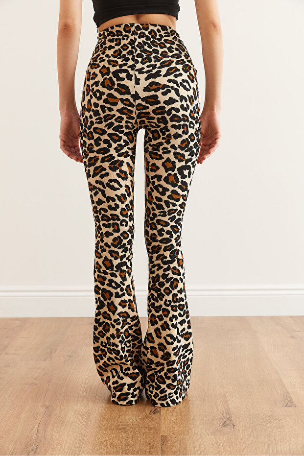 Kadın Leopar Taş İspanyol Paça Fitilli Tayt TYT-19000090 - 8