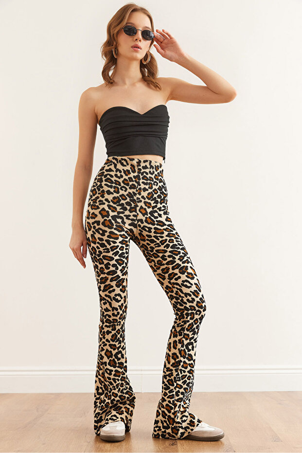 Kadın Leopar Taş İspanyol Paça Fitilli Tayt TYT-19000090 - 1