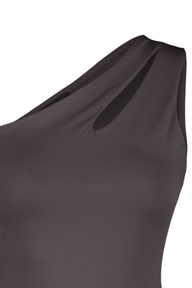 Antrasit Asimetrik Yaka Cut Out Detaylı Esnek Çıtçıtlı Örme Body TWOSS23BD00014 - 7