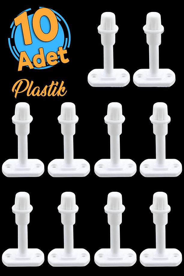 10 Adet Mobilya Kapı Arkası Kolu Stoperi Tamponu Plastik Beyaz 8cm Stopu Durdurucusu Tutucu Tutacağı - 1