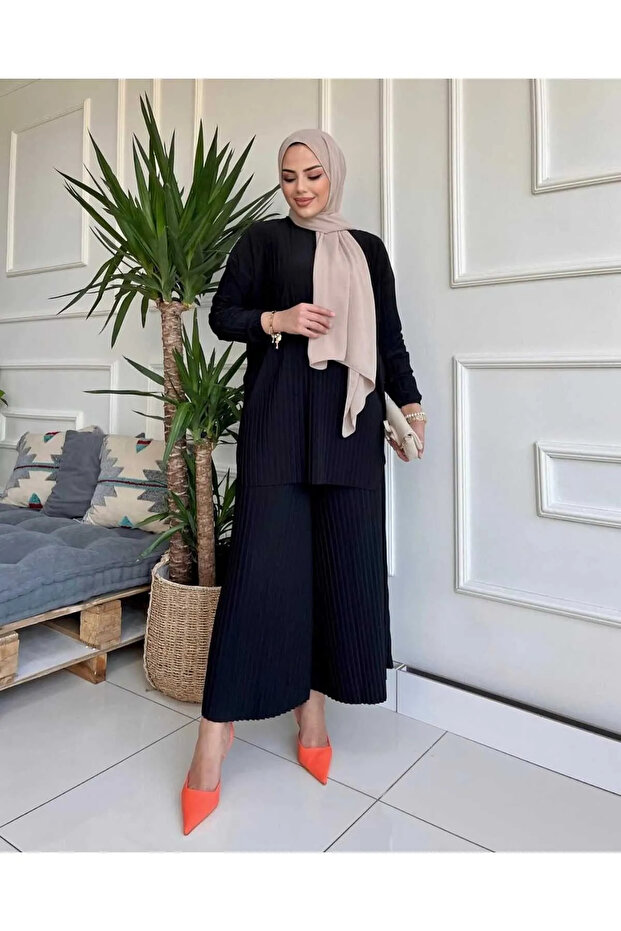Wonderful Full Pleated Wide Leg Trousers and Tunic Sandy Set