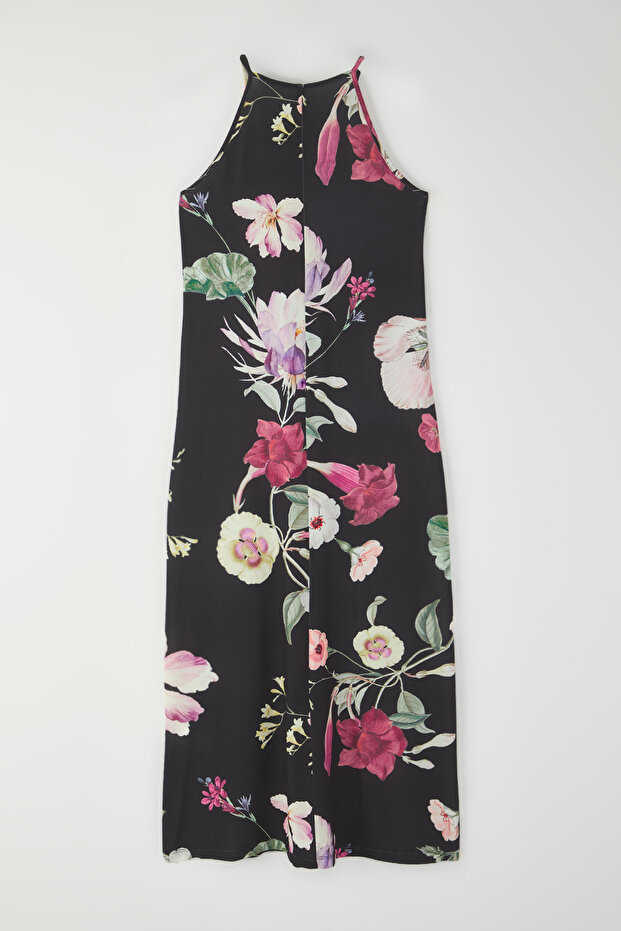 Yeşil Çiçek Baskılı Halter Yaka Esnek Örme Maxi Elbise TWOSS24EL00558 - 6