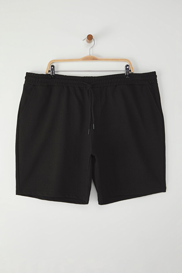 Büyük Beden Basic Siyah Oversize/Geniş Kesim Lastik Belli Bağcıklı Şort TMNSS25AP00003 - 2