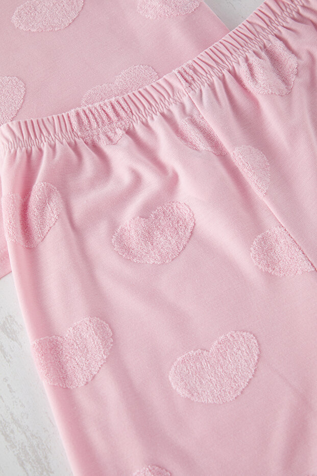 Pembe Kalp Desenli Dokulu Örme Pijama Takımı TBBSS25AI00085 - 3