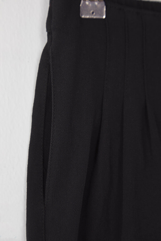 Siyah Kız Çocuk %100 Pamuk Basic Lastikli Wide Leg Örme Pantolon TKDSS25PL00003 - 2