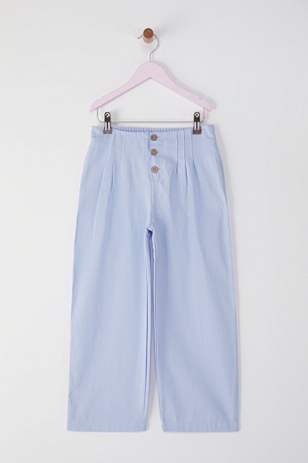 Açık Mavi Kız Çocuk %100 Pamuk Basic Wide Leg Örme Pantolon TKDSS25PL00003 - 1