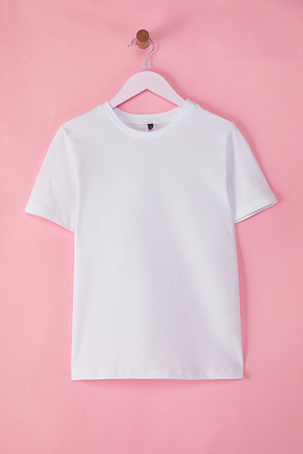 Beyaz Unisex %100 Pamuk Basic Regular/Normal Kalıp Kısa Kol Örme T-Shirt TKDSS25TS00006 - 3