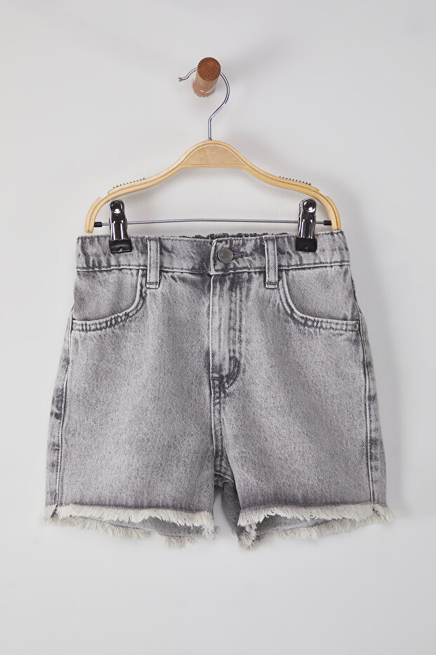 Antrasit Kız Çocuk %100 Pamuk Regular/Normal Kalıp Cepli Lastikli Denim Şort TKDSS25SR00010 - 1