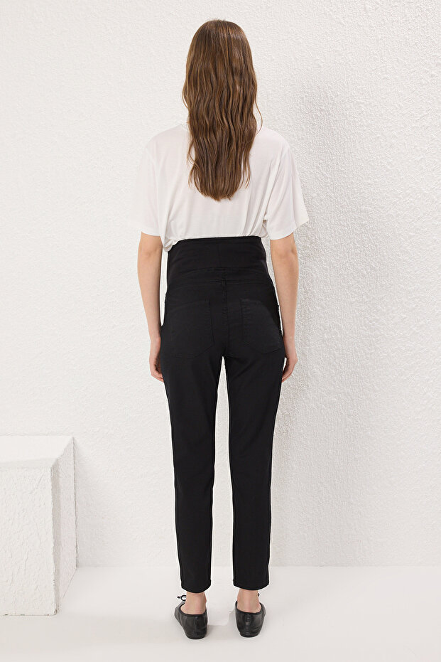 Siyah Yüksek Bel Ayarlanabilir Karın Panelli Skinny Fit Hamile Pantolonu TBBAW25CJ00026 - 4