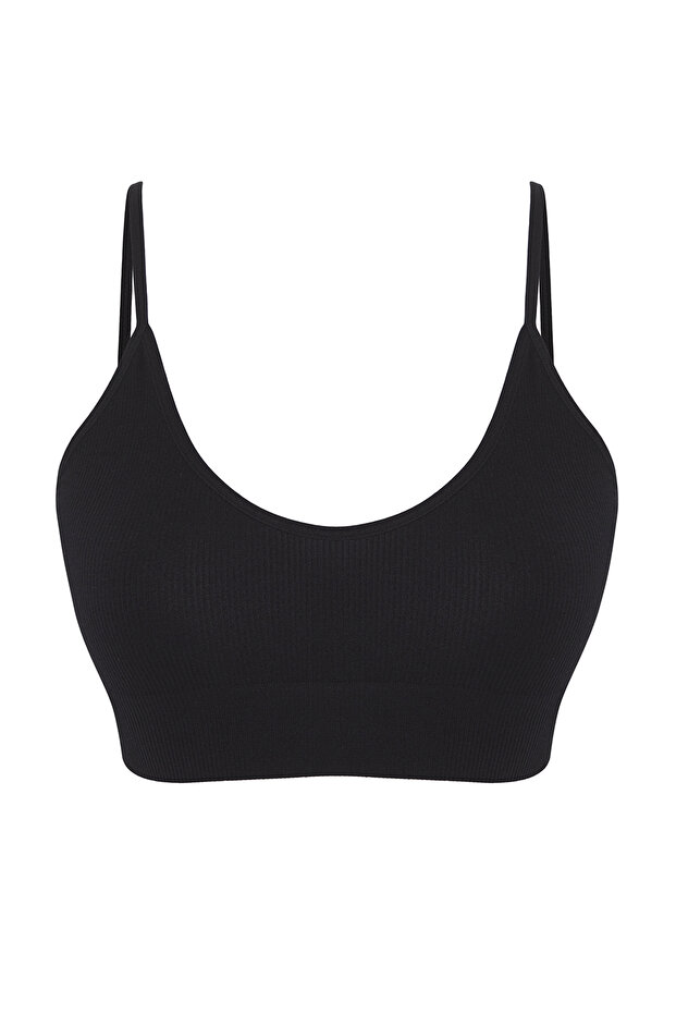 Siyah Seamless/Dikişsiz İp Askılı Balensiz Kapsız Bralette Örme Sütyen THMAW23SU00140 - 9