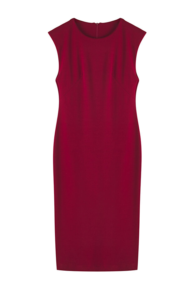 Bordo Fitted/Vücuda Oturan Vatkalı Esnek Midi Örme Elbise TWOSS25EL00113 - 8