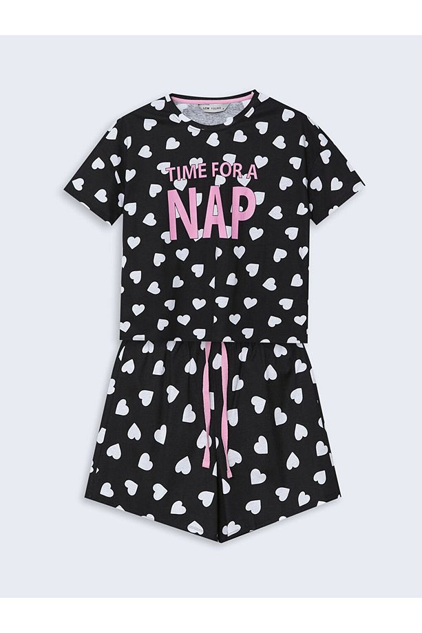 Yeni Sezon Bisiklet Yaka Baskili Kadin Sortlu Pijama Takimi - S5DR60Z8 - 5