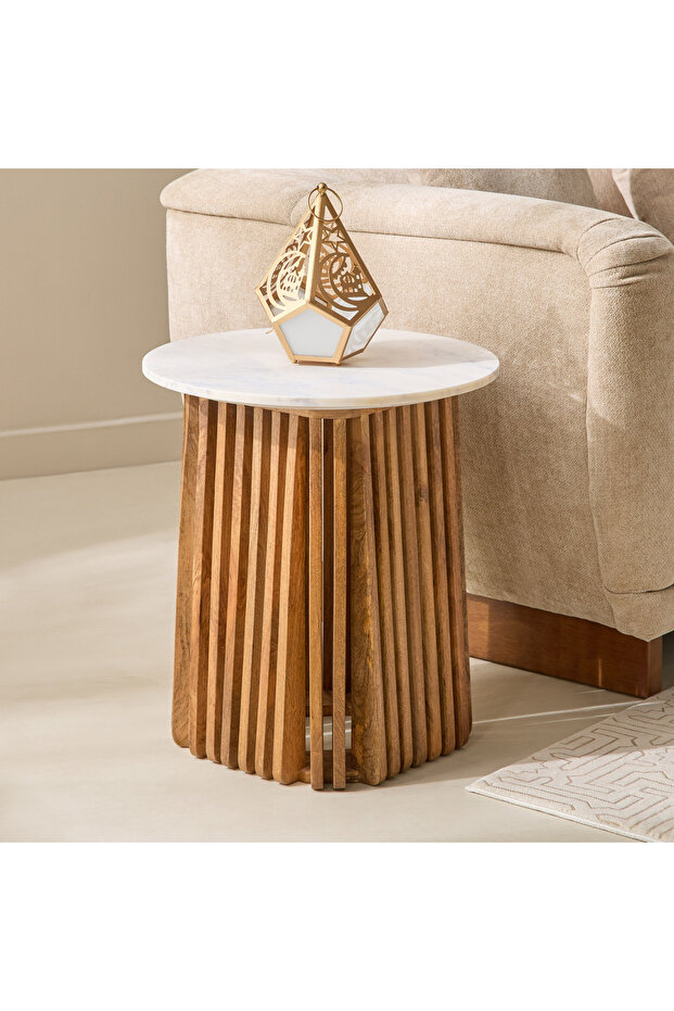 طاولة جانبية من الرخام الأصلي من كافون دولتشي بقاعدة من الخشب الصلب - 1