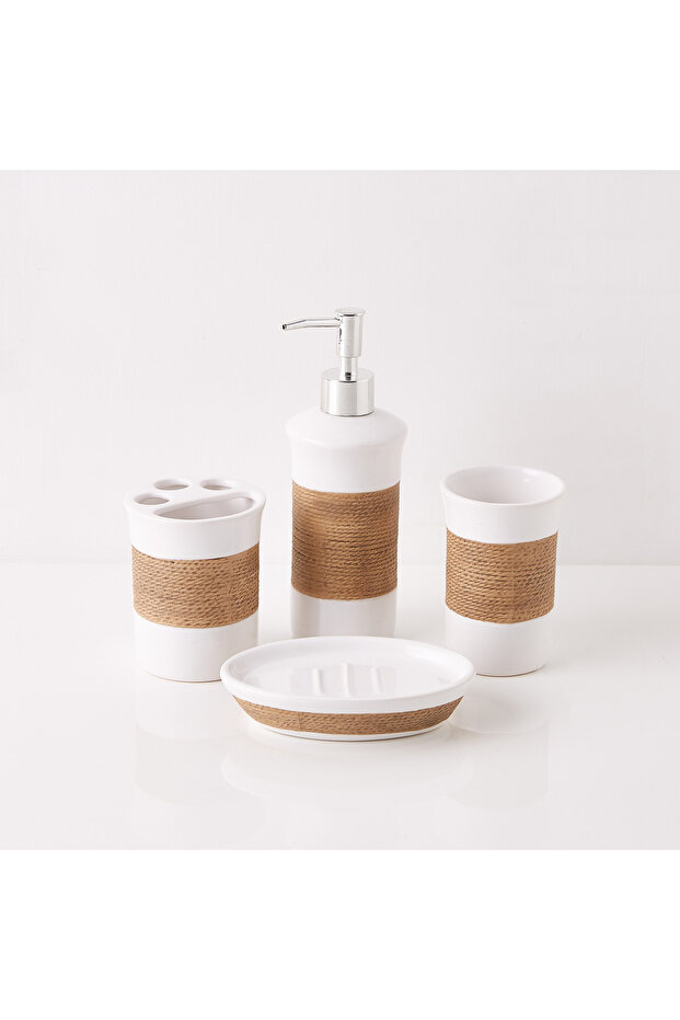 طقم إكسسوارات حمام من السيراميك مكون من 4 قطع من خيوط الجوت - 5