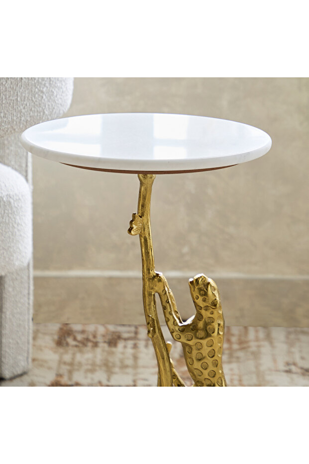 Cavon Leopard Genuine Marble Top Side Table - 3