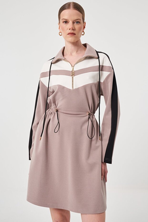 Fermuar Yaka Mini Elbise - 2