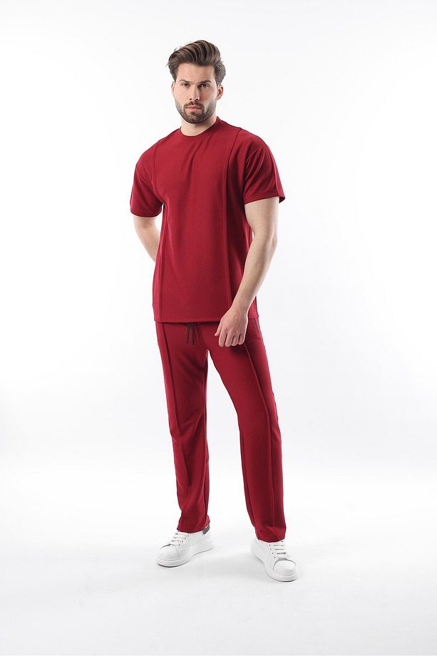 Bordo Önü Pileli Overfit Erkek Takım E7304 - 3