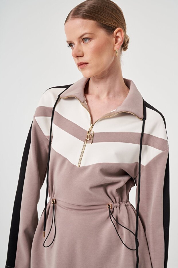 Fermuar Yaka Mini Elbise - 5