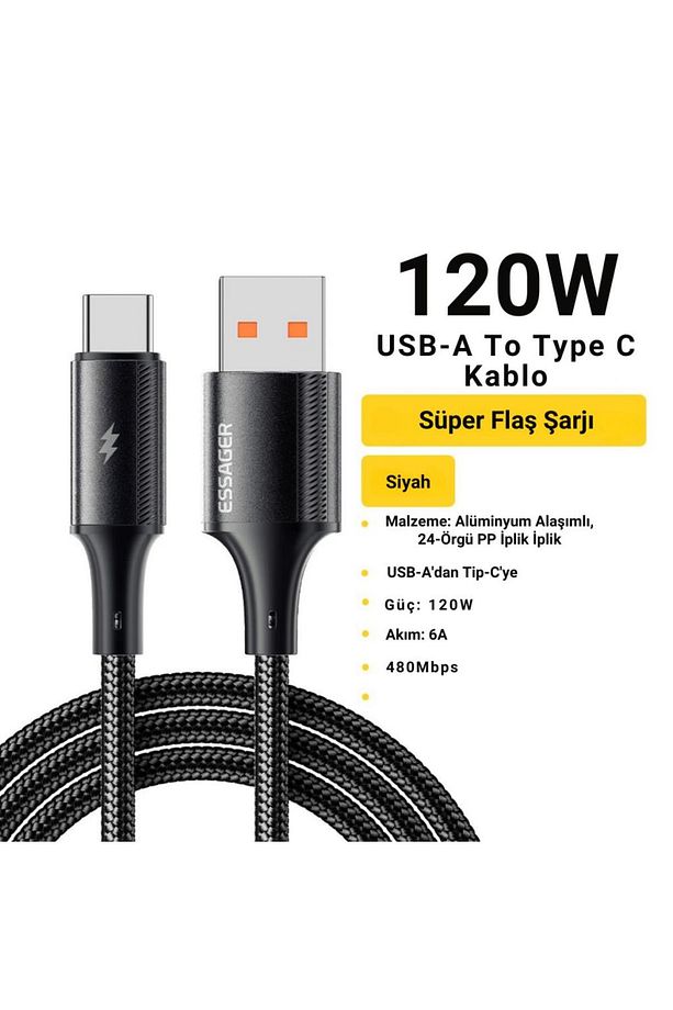 2 Metre 6a 120w Mega Hızlı Usb To Type C Şarj Data Kablosu, Akım,ısı Korumalı, Güçlü Kablo - 2