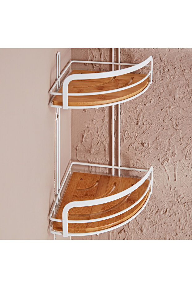 رف زاوية صديق للبيئة من الخيزران مكون من طبقتين - 4