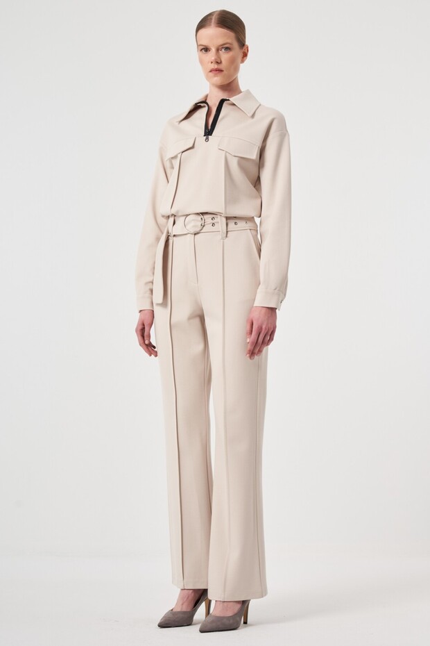 İspanyol Paça Kemerli Pantolon - 2