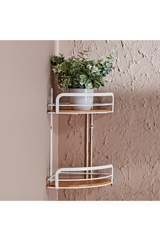 رف زاوية صديق للبيئة من الخيزران مكون من طبقتين - 1