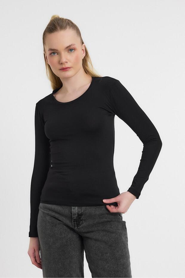 Bluză neagră cu mânecă lungă 950 Basic - 6