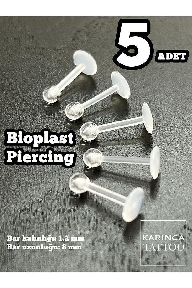 5 Adet Şeffaf Bioplast Piercing Set Tragus Labret Dudak Kulak Helix Flat Conch Snake Bites Sınav - 1