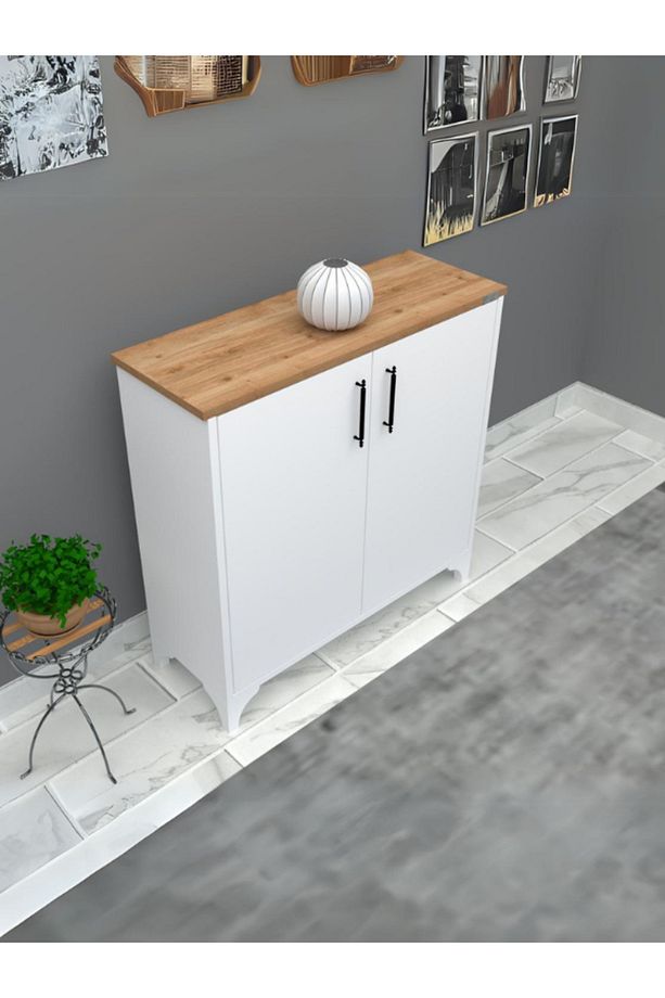 %100 Mdf 2 Kapaklı Küp Üstü Desenli Ayakkabılık - 1