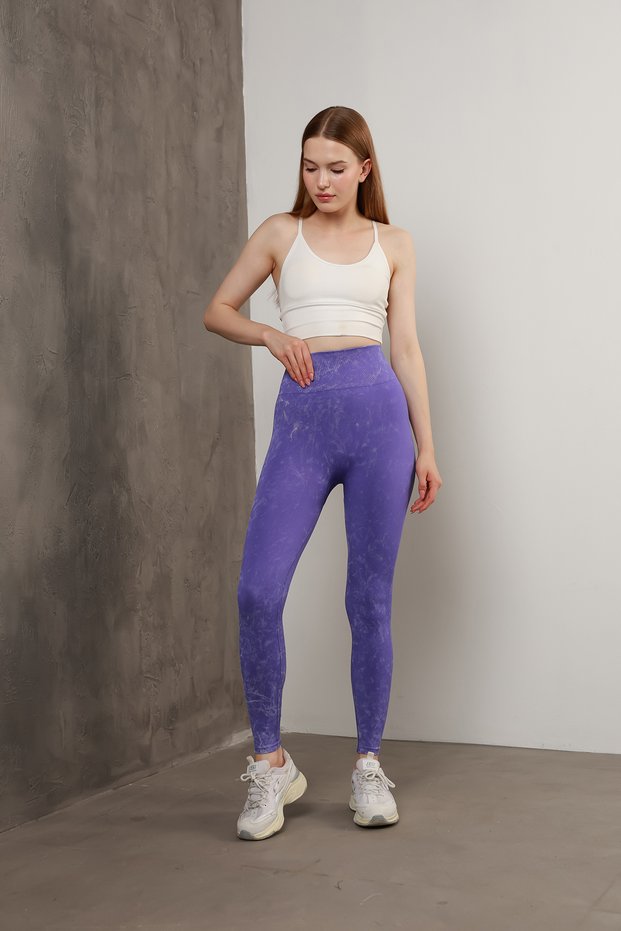 Seamless Acid Wash Push up Gathered Knitted Sports Leggings Missta0896