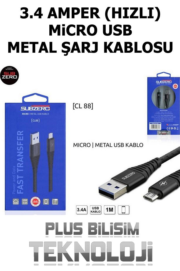 Micro USB 3.4 Amper Kablo Hızlı (Metal Başlıklı) 1Mt. Şarj ve Data Kablosu - 1