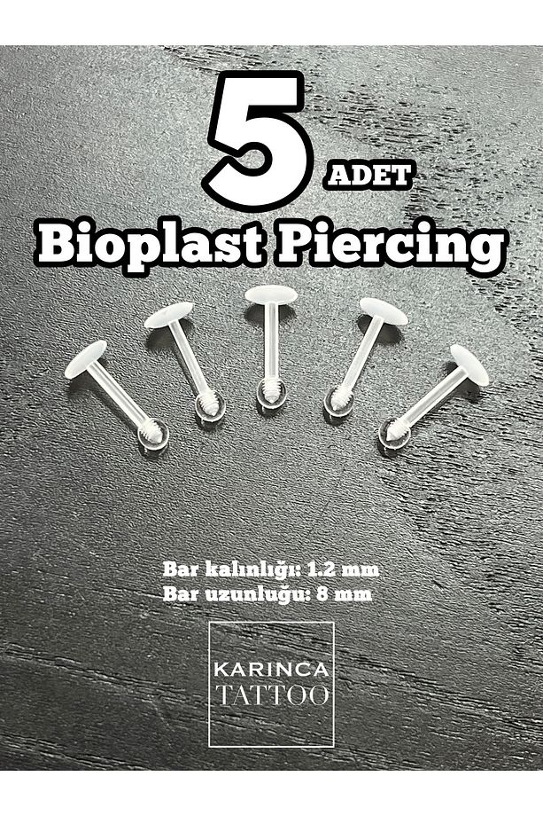 5 Adet Şeffaf Bioplast Piercing Set Tragus Labret Dudak Kulak Helix Flat Conch Snake Bites Sınav - 4