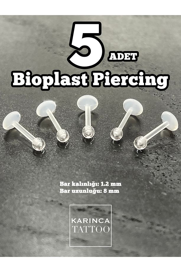 5 Adet Şeffaf Bioplast Piercing Set Tragus Labret Dudak Kulak Helix Flat Conch Snake Bites Sınav - 6