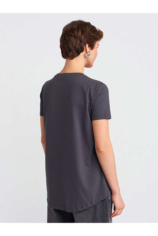 3471 تي شيرت أساسي برقبة دائرية - أنثراسايك داكن. - 2