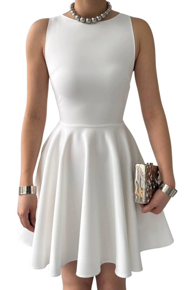 Graduation & prom evening dress - o-neck sleeveless ruffle hem mini dress 165