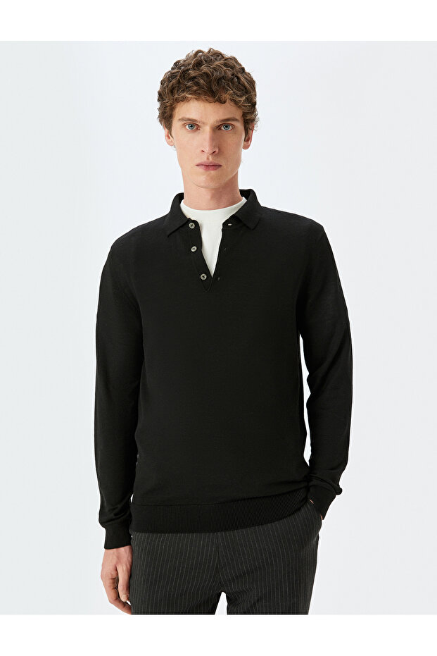 Knitwear Sweater Polo Neck Basic Button Detail - 3