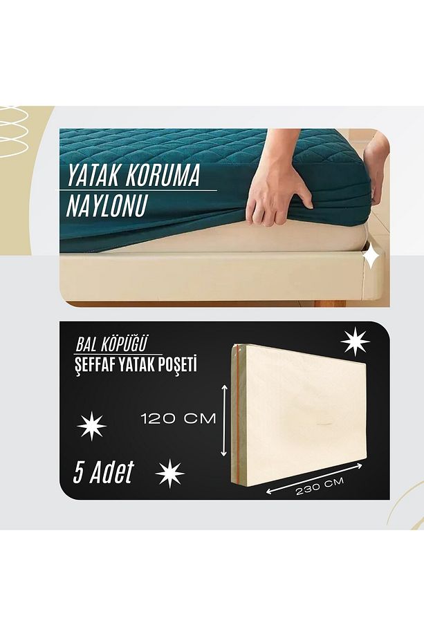 5 Adet 120x230 Tek Kişilik Yatak Koruma Naylonu Taşıma Taşınma Nakliye Saklama Poşeti - 2