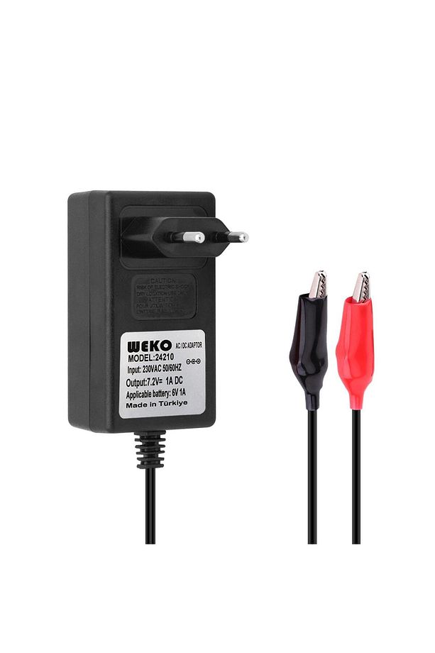 7.2 Volt - 1 Amper Krokodil Uçlu Priz Tip Kırmızı Yeşil Ledli Yerli Üretim Akü Şarj Adaptörü (o - 1