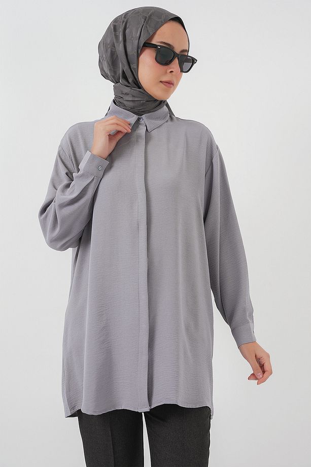 Kadın Uzun Gömlek Tunik 5945 - Gri - 4