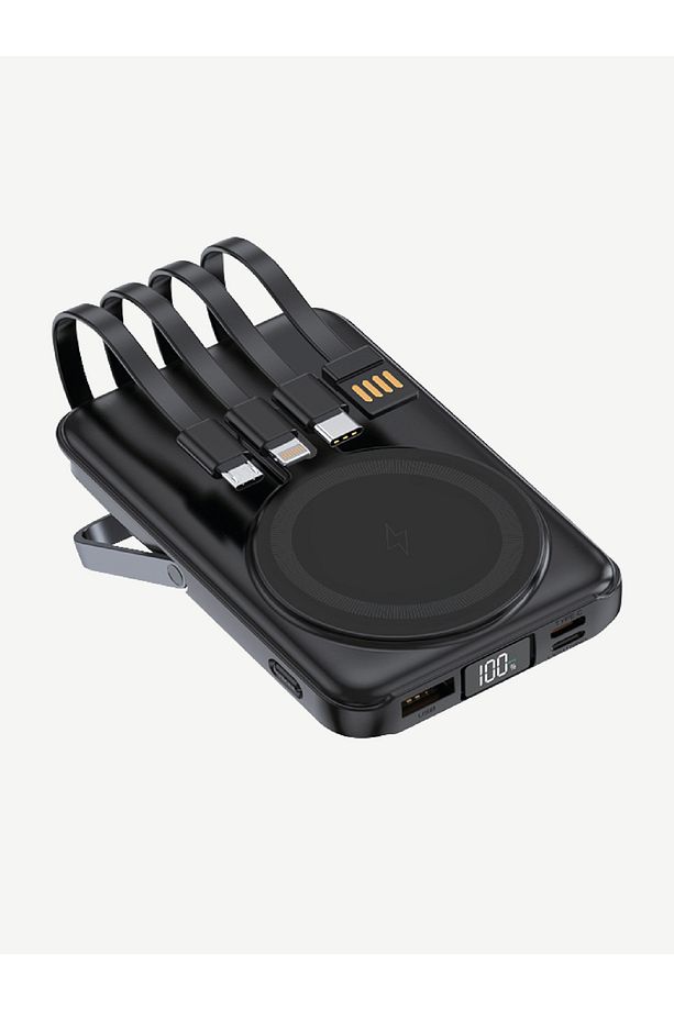 WF27 Mini LED Ekranlı Kablosuz Şarjlı 10.000 mAh Çoklu Kablolu Powerbank - 4