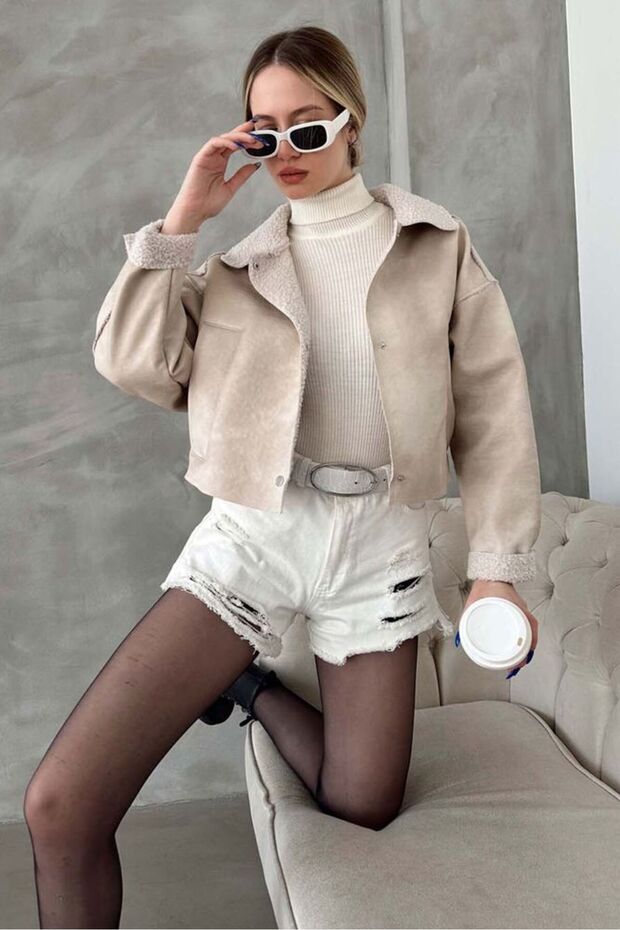Nubuck Fur Collar Coat - Stone | | F1577