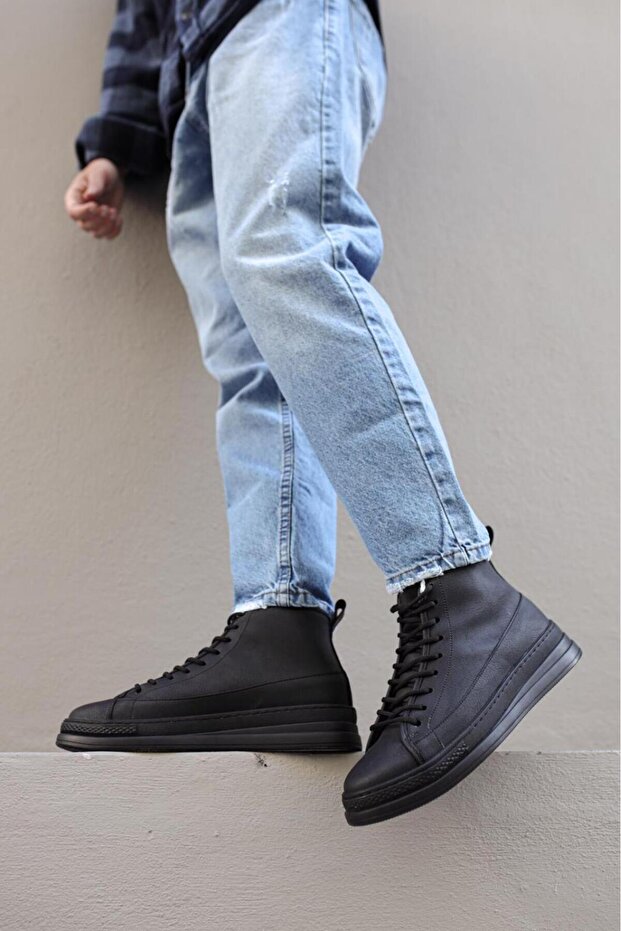 Yüksek Taban Ayakkabı C-030 Siyah (Siyah Taban) - 1