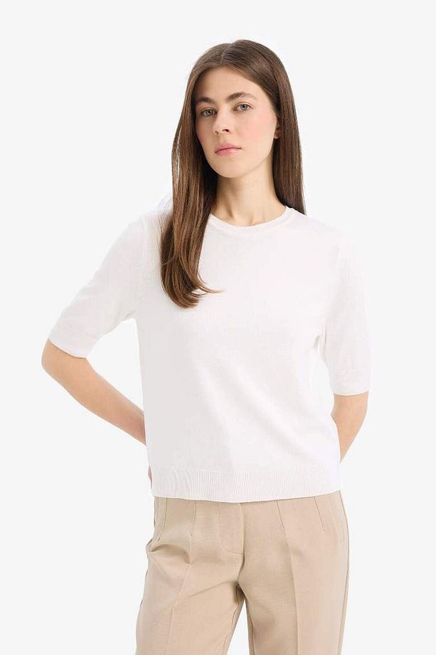 Regular Fit Bisiklet Yaka Basic Düz Kısa Kolllu Triko Kazak D6272ax25sm - 3