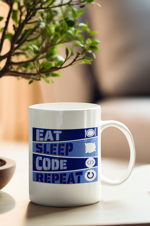 كوب ممتع مطبوع عليه عبارة Eat Sleep Code Repeat - 2