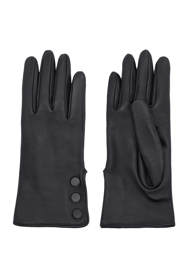 Siyah Kadın Düğmeli Deri Eldiven - 2