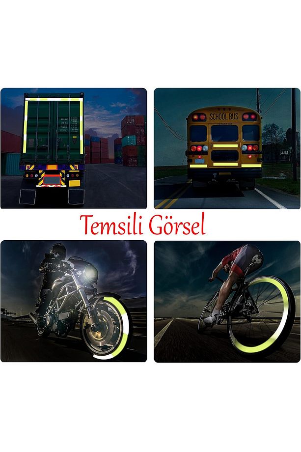 Gece Parlayan Yapışkanlı Reflektörlü 5 cm Fosforlu Reflektif İkaz Bandı 1 Metre Florasan Şerit Bant - 4