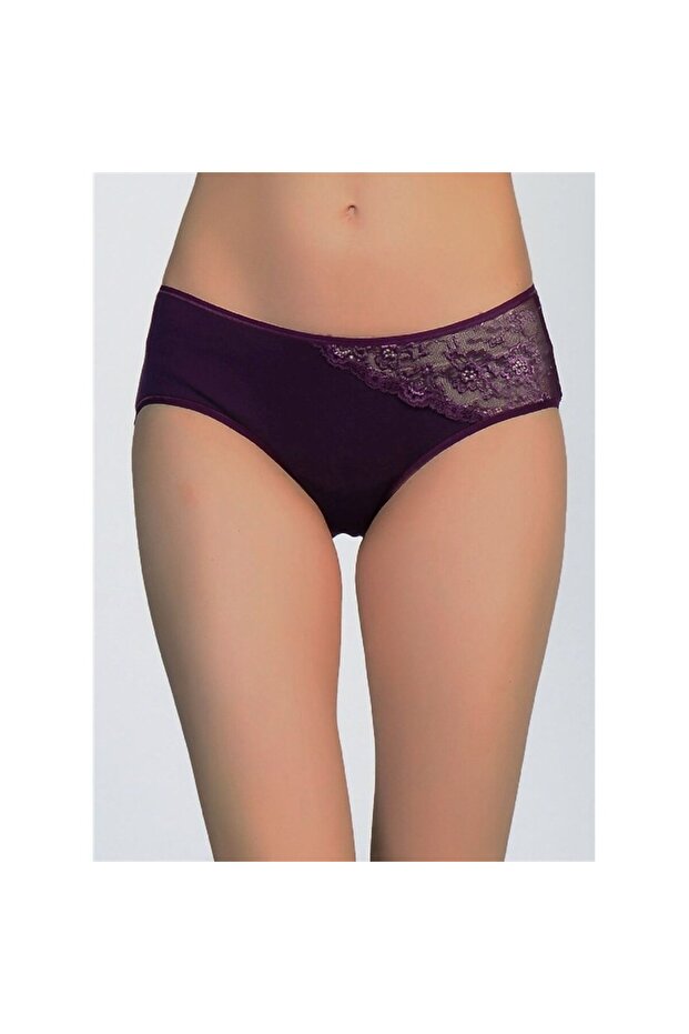 467 Pamuklu Dantelli Normal Külot - Mürdüm - 1